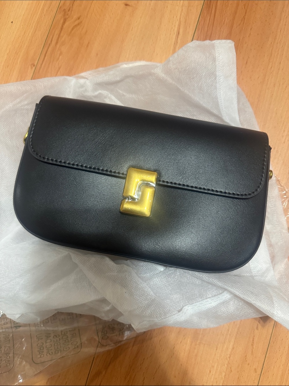 Black Leather Crossbody Bag with Gold Turn-Lock